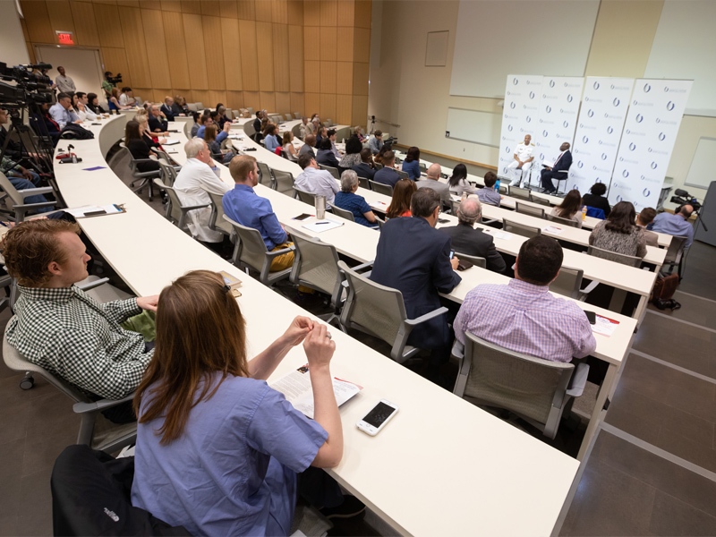 Students, community members and UMMC faculty take in a two-hour presentation featuring Adams, front left, seated with Brunson.