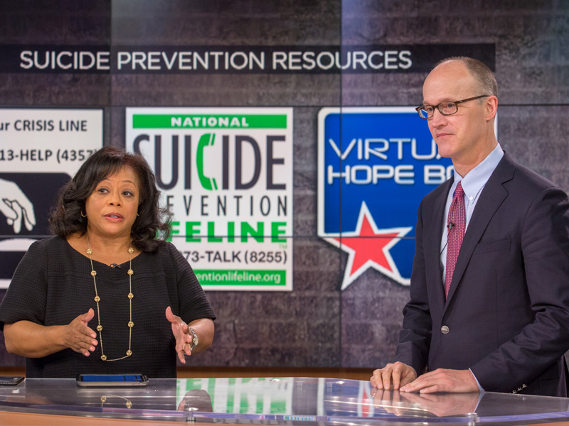 Dr. Scott Rodgers, psychiatry chair, spoke with WLBT's Maggie Wade, left, Friday, June 8, during the 4 p.m. live broadcast.