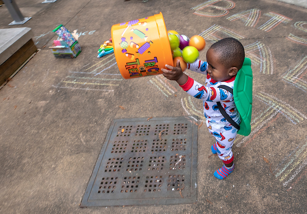 Batson Children's Hospital patient Jayceston Harris of Waynesboro enjoyed Halloween toys during a party at the hospital's Rainbow Garden Wednesday.