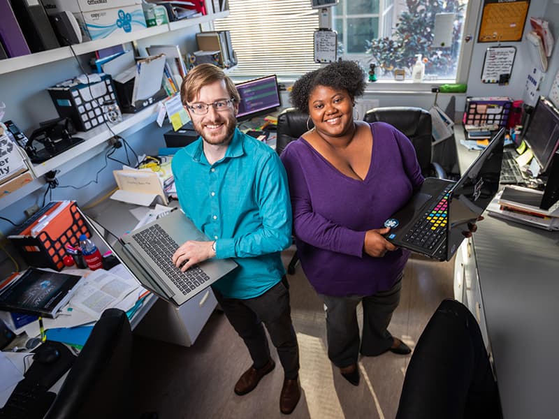 The “beRi” project developed by Rob Gilmore, left, and Shaurita Hutchins won the participant's choice award at HackSeq 2018 in Vancouver, Canada. (Photo credit: HackSeq)