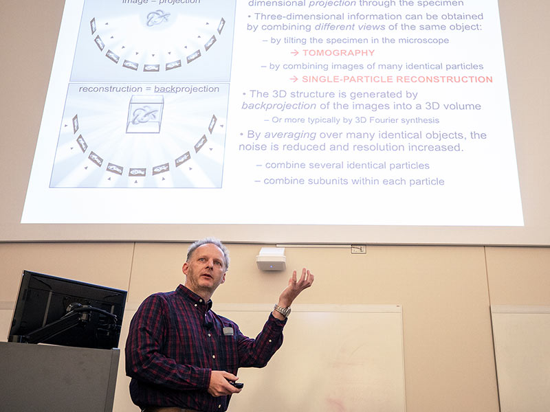 Dr. Terje Dokland, professor of microbiology at the University of Alabama-Birmingham, presents the keynote lecture for the American Society of Microbiology South Central Branch meeting.