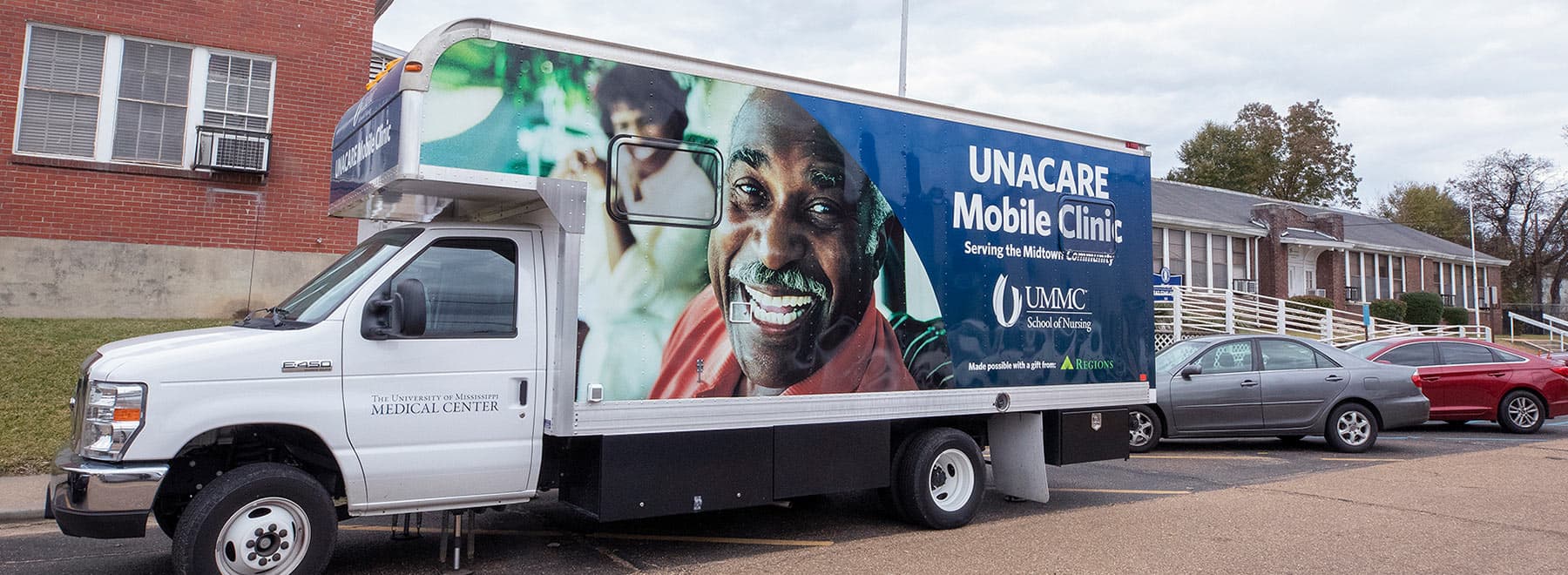 The UNACARE mobile clinic parked in front of Martin Head Start Center in Jackson.