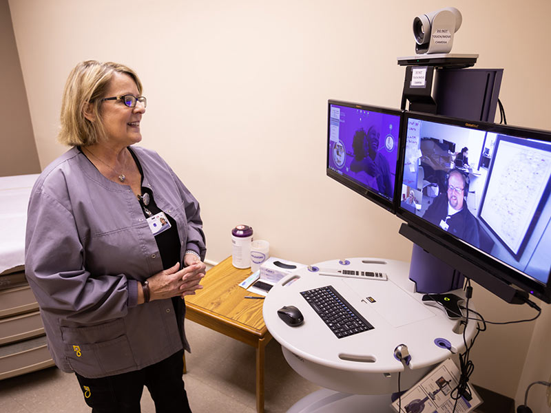 Jody Bell, UMMC Grenada nurse, speaks via live video to a member of the UMMC Center for Telehealth staff in Ridgeland.