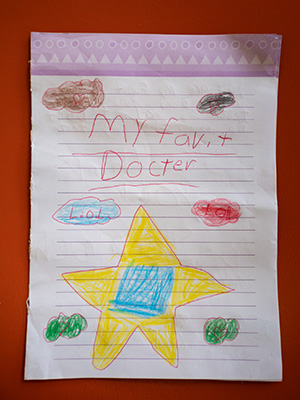 Jones continues her tradition of bringing her notes and drawings to Koti. This time, it was a book titled "My Favorite Doctor."