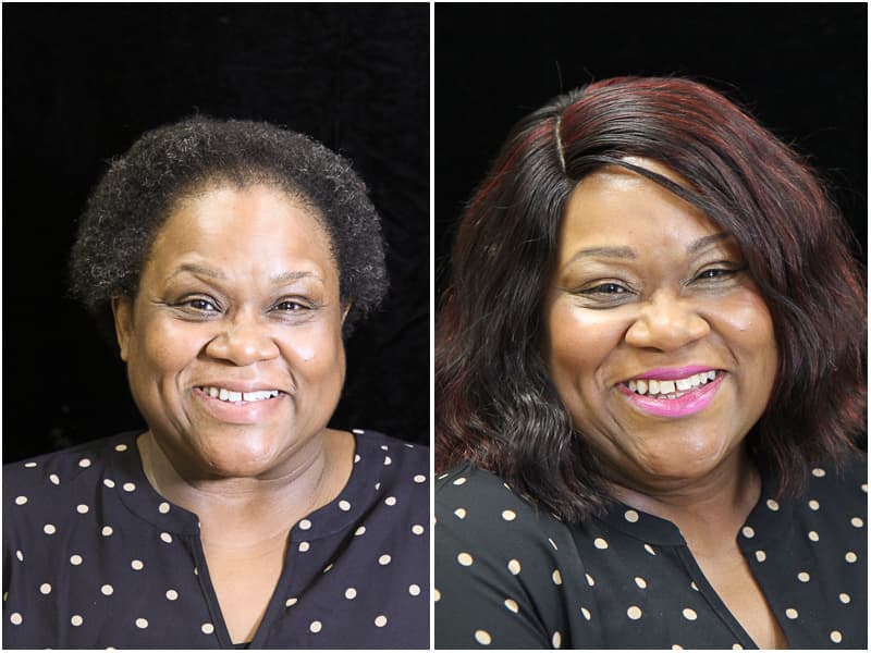 Smiley before and after her makeover.