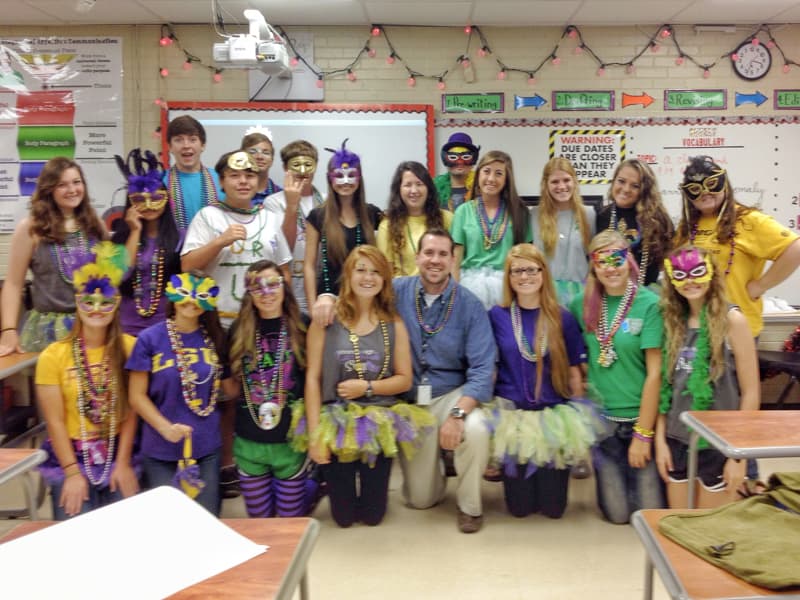 Patrick O'Brien, center, front row, celebrates Homecoming at Florence High School with his students in 2013.
