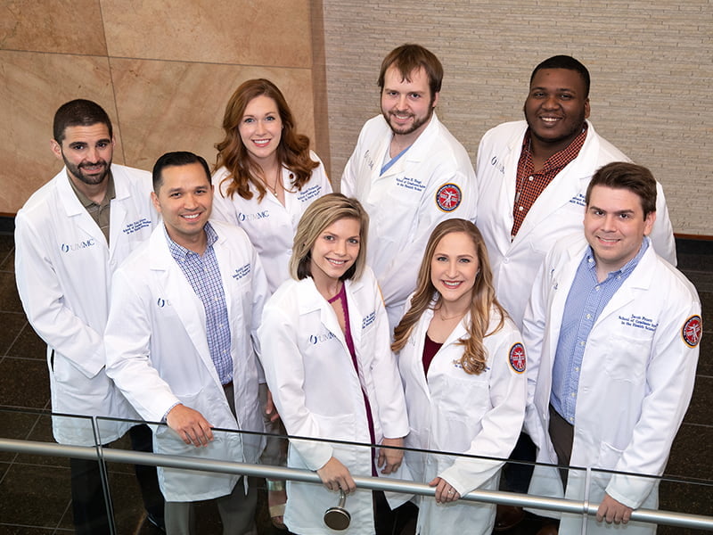 Students in UMMC's M.D./Ph.D. Program include, front row from left, Ezekiel Gonzalez-Fernandez, Shelley Edwards, Meredith Cobb and Jacob Pruett, and back row from left, Talal Younes, Hannah Turbeville, Jason Engel and Jamarius Waller.