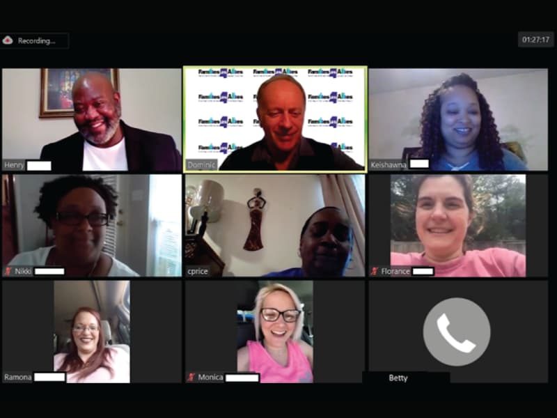 Screenshot of Zoom meeting with nine attendees.