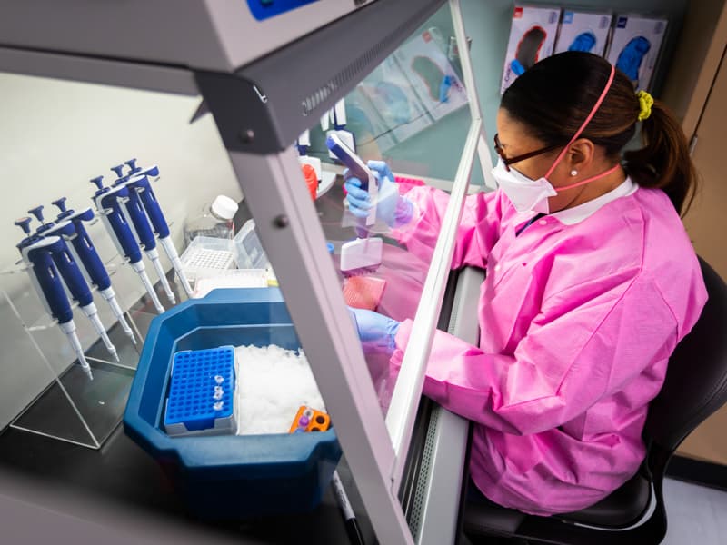 Registered medical technologist Kinyetta Windom prepares tests for COVID-19. The Medical Center will have completed 15,000 tests for the novel coronavirus by the end of the day May 26.