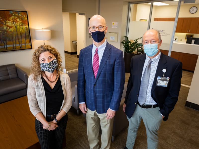 Dr. Julie Schumacher, left, Dr. Scott Rodgers, center, and Dr. Jefferson Parker say a $6 million grant shared by UMMC and the Mississippi State Department of Health will help many Mississippians get treatment for, or avoid, opioid addiction.