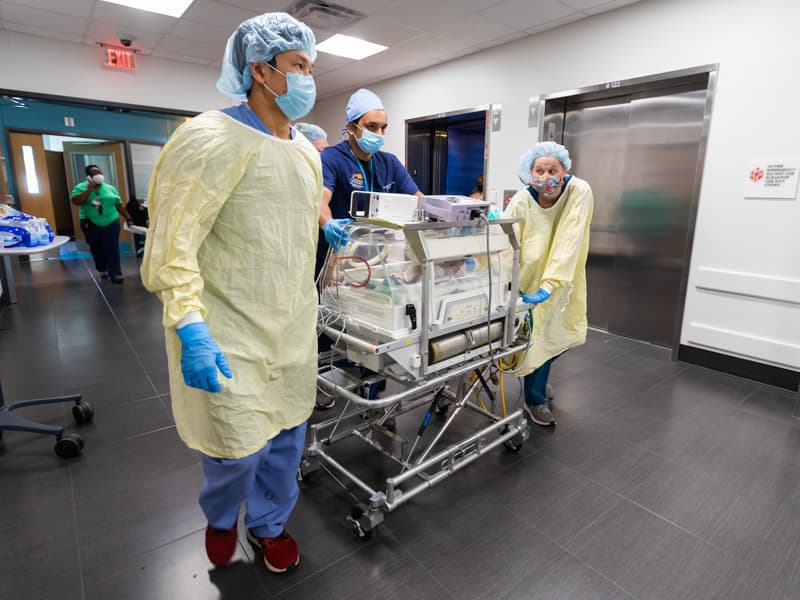 Medical teams traveled alongside each critically ill infant on the journey to the Sanderson Tower and its 88 private NICU rooms.