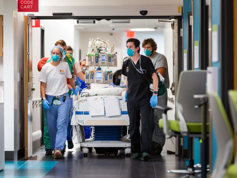 Medical teams stayed beside each of the dozen critically ill children moved into private PICU rooms inside the Kathy and Joe Sanderson Tower.