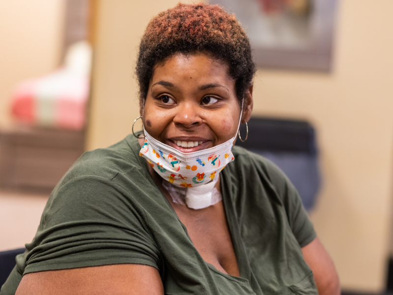 Cessie Stringer smiles months after conquering COVID-19 with care from University of Mississippi Medical Center experts.