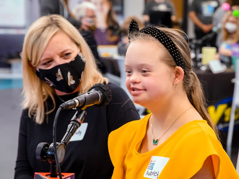 Aubrey Armstrong of Oxford, a national Children's Miracle Network Hospitals Champion, and her mother, Holly, make their perennial visit to the radiothon.