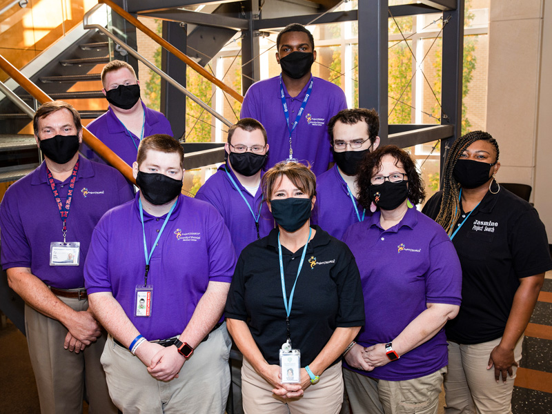 UMMC's Project Search graduating interns for the 2020-21 school year and support staff include, top row from left, interns Wayne McDowell and Jourdan Hinds; second row from left, job skills trainer Tommy Burnham, interns Ian Lee and Michael Patterson, and teaching assistant Jasmine Lee; and front row from left, intern Brad Woods, teacher Christina Guarino, and job skills trainer Faith Brady.