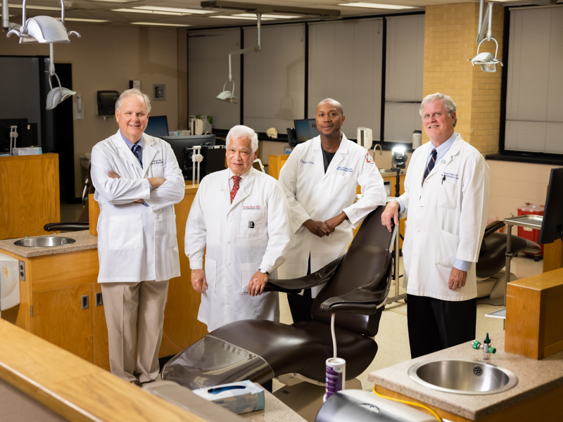 A new development fund, the Outstanding Faculty Award, honors oral surgeons and SOD graduates, from left, Dr. George May, Dr. Daniel Quon, Dr. Jeffrey Brown and Dr. Stephen Gandy.