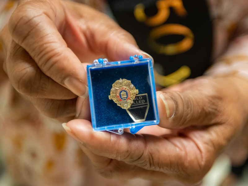Verlyne Broadway earned the second-ever 50-year pin awarded at UMMC.