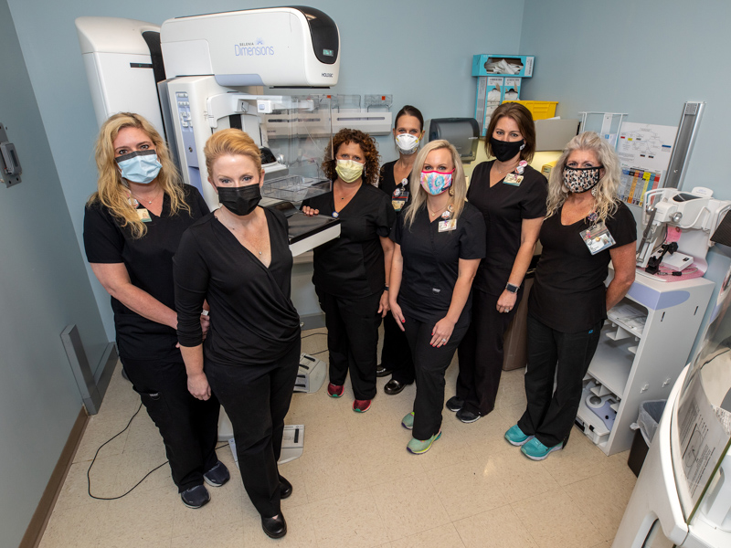 Helping UMMC earn the title of Breast Imaging Center of Excellence are, from left, sonographer April Day Olsen; Dr. Susan Shamburger, chief of the Division of Radiology; sonographer Tammy Williams; mammography technologist Brooke Matherne; sonographer Chelsea Trim; mammography technologist Stacy Reno; and clinical outcomes coordinator Lori Ming.