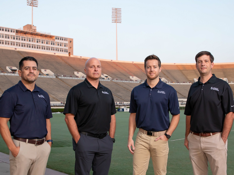 Heading up the program to bring medical services to JSU athletes are, from left, Jeff Martinez, Department of Orthopaedic Surgery and rehabilitation sports medicine supervisor; Dr. Brian Tollefson, professor of emergency medicine; Cody Pannell, assistant professor of physical therapy; and Dr. Jim Hurt, assistant professor of orthopaedic surgery.