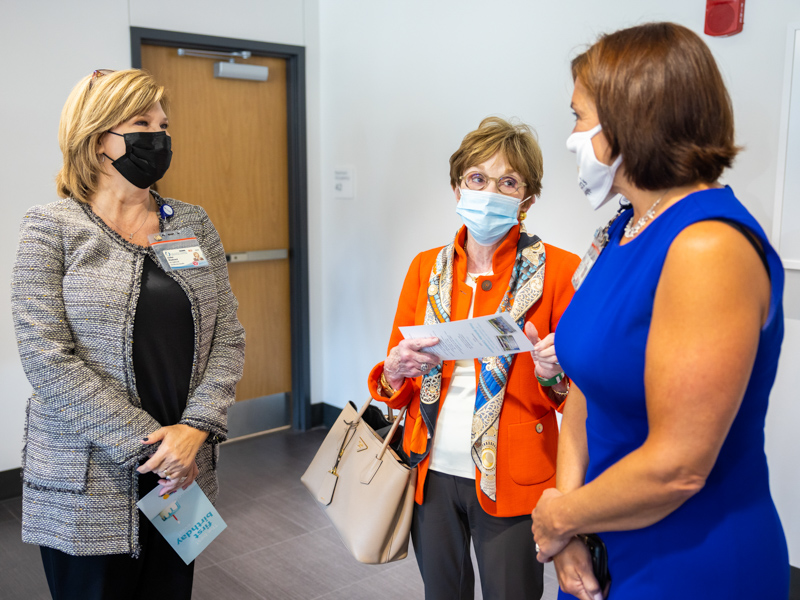 Discussing the advances of the Sanderson Tower are, from left, Dr. LouAnn Woodward, vice chancellor for health affairs and dean of the School of Medicine; Campaign for Children's of Mississippi chair Kathy Sanderson, and Dr. Mary Taylor, Suzan B. Thames Chair and professor of pediatrics.