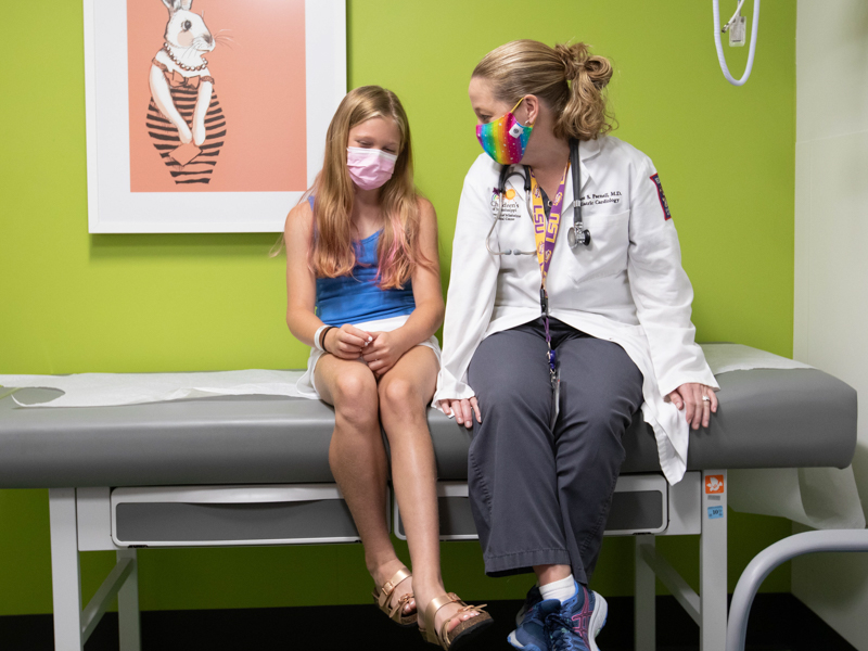 Sybil Cumberland talks with Dr. Aimee Parnell during a follow-up pediatric cardiology appointment.