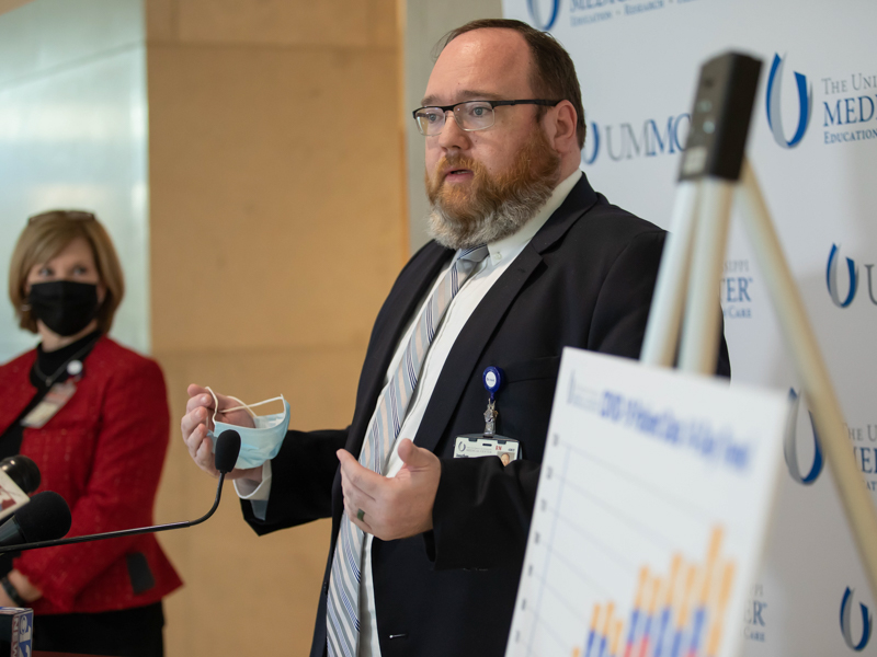 Chief Administrative Officer Dr. Jonathan Wilson speaks to media about the Medical Center's response to the COVID-19 pandemic.