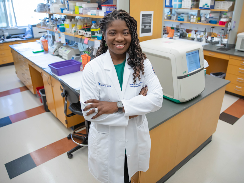 Dr. Denise Cornelius is one of UMMC’s shining examples of producing its own scientists. The 2012 PhD graduate leads pre-clinical research for the Department of Emergency Medicine, studies preeclampsia and sepsis, and now mentors the next generation of scientists.