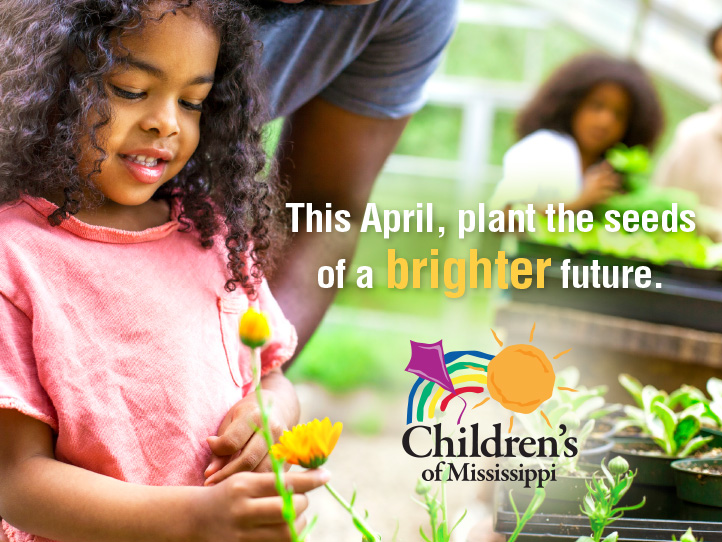 African American girl picking yellow flowers with the message - This April, plant the seeds of a brighter future.