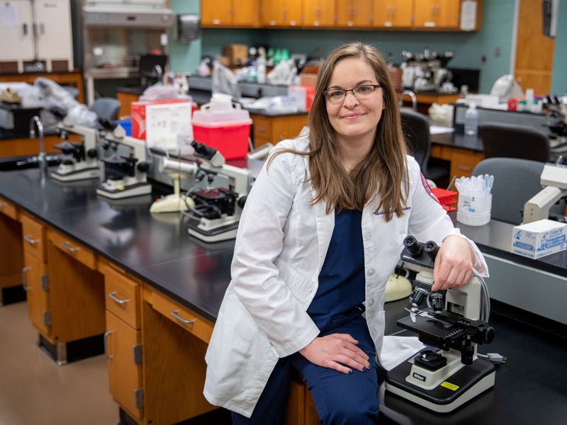 After graduation, Clare "Alex" Lowman is relocating to Denver, where she has received at least two medical laboratory science job offers. Jay Ferchaud/ UMMC Communications