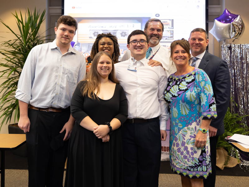 Project SEARCH participants, from left, include graduate Coleman Canard, graduate Donna Bonnin-Behan, Rankin County School District job skills trainer Jasmine Lee, graduate Niel McMillan, Mississippi Department of Rehabilitation Services job skills trainer Tommy Burnham, Rankin County district teacher Christina Guarino and UMMC Support Services Administrator and Project SEARCH liaison Ryan McMillan. Melanie Thortis/ UMMC Communications