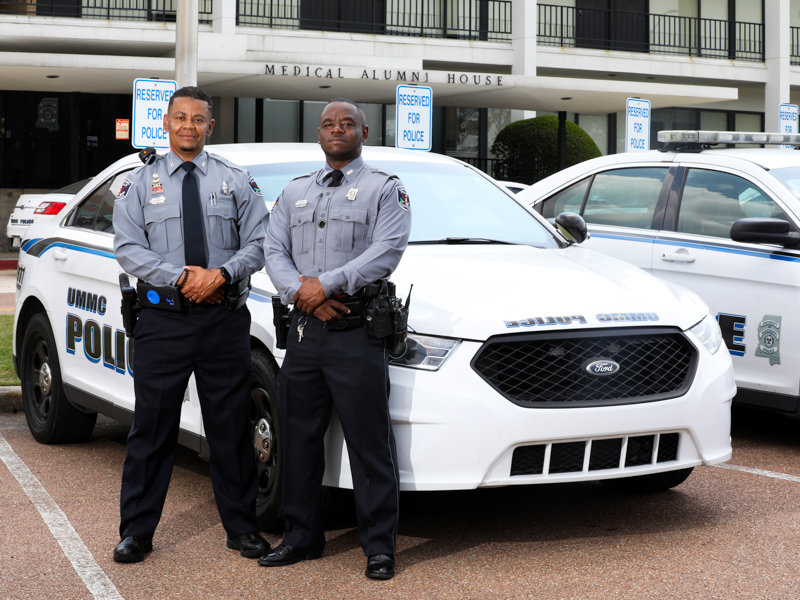 Officers Shaun Hiley, left, and Garry Lee, who spearheaded UMMC's behavioral response team, are being honored as Top Cops by the Mississippi Center for Police and Sheriffs. Jay Ferchaud/ UMMC Communications