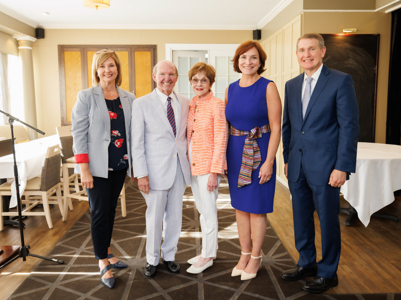 From left are Dr. LouAnn Woodward, vice chancellor for health affairs and dean of the School of Medicine; Sanderson Farms CEO and board chairman Joe F. Sanderson and wife Kathy; Dr. Mary Taylor, Suzan B. Thames Chair and professor of pediatrics; and Children's of Mississippi CEO Guy Giesecke. Joe Ellis/ UMMC Communications 