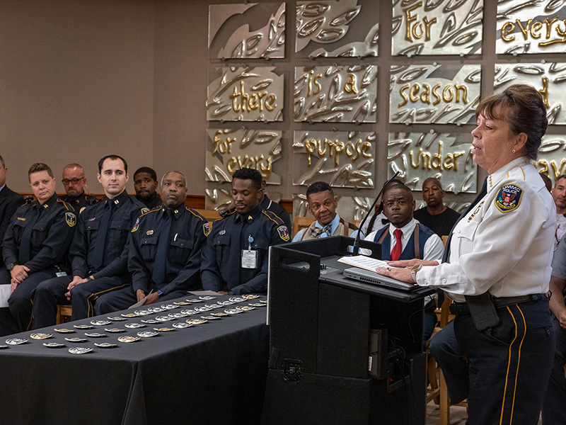 Mary Paradis, chief of the UMMC Police and Public Safety Department, thanks officers and emergency responders for running into harm's way, not away from it.