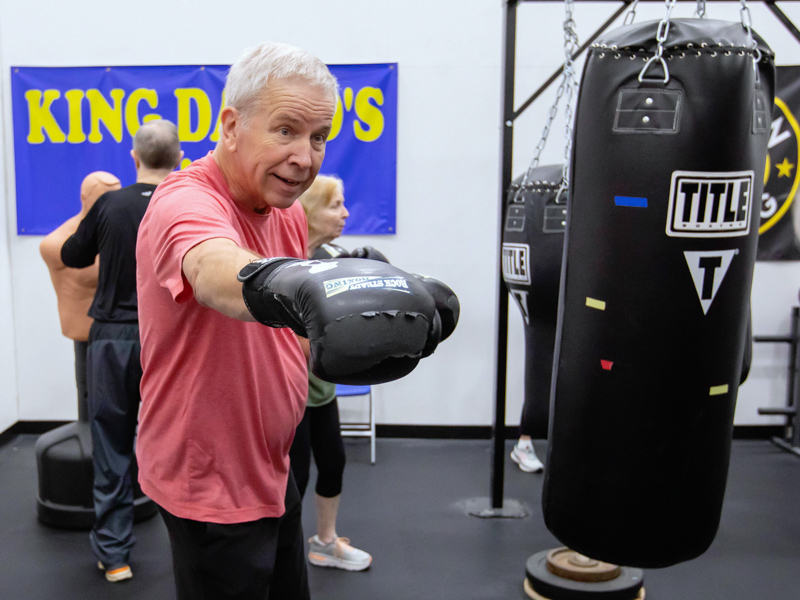 Voyles practices punching at "King David's Cave".