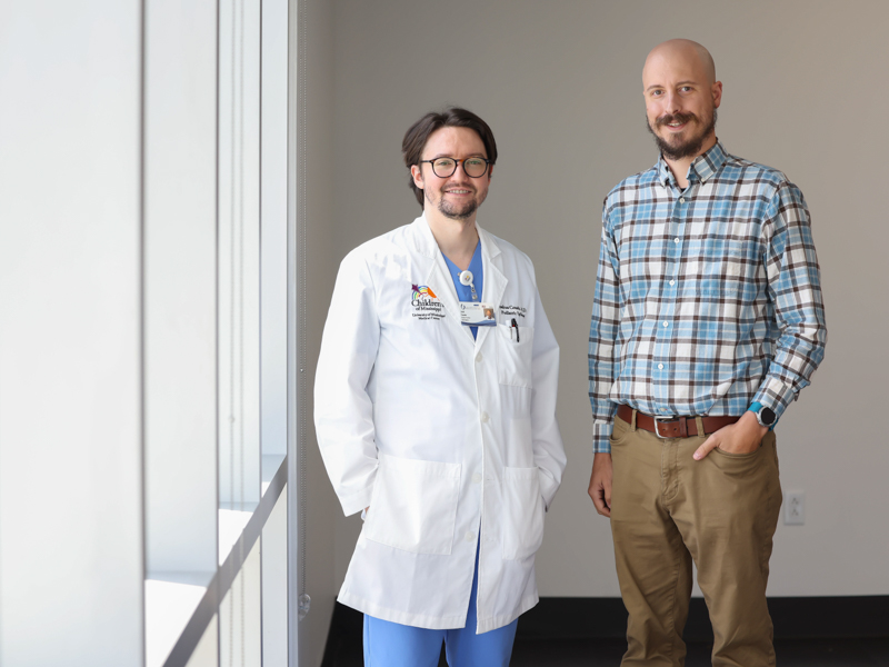 Pediatric neurologists Dr. Jay Thompson and Dr. Josh Cousin are both graduates of Oak Grove High School and the School of Medicine at UMMC. Melanie Thortis/ UMMC Communications