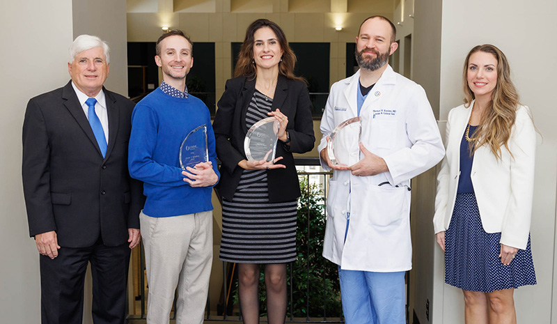 Translational research team recipients, second from left to right, are Dr. Frank Spradley, Dr. Ana Palei and Dr. Matthew Kutcher.
