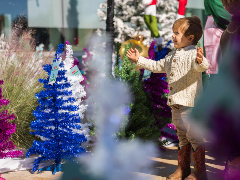 Four-year-old Emory Rooks reaches for the snowflakes during the BankPlus Presents Winter Wonderland at Children's of Mississippi. Emory is the grandson of Lisa and Joe Rooks with Revell Ace Hardware, which donated trees for Children's of Mississippi inpatients. Melanie Thortis/ UMMC Communications 