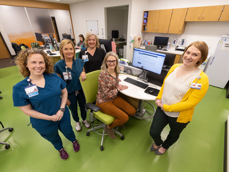 The pediatric pain clinic at the Kathy and Joe Sanderson Tower at Children's of Mississippi includes, from left, physical therapist Annie Reiher; RN-care coordinator Shannon Armstrong; Tara Husband, assistant director of Pediatric Rehabilitation Services; anesthesiologist Dr. Veronica Carullo; and psychologist Dr. Hannah Ford.