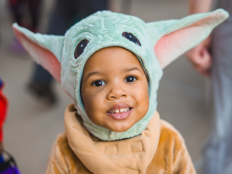Aliah Johnson, daughter of second-year medical student Deshauntra Green, dressed as Baby Yoda for Spooky U.