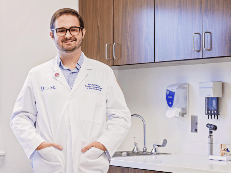 John Williams, who has worn hearing aids since age 9, is a student enrolled in the new doctor of audiology program in the School of Graduate Studies in the Health Sciences. Melanie Thortis/ UMMC Communications