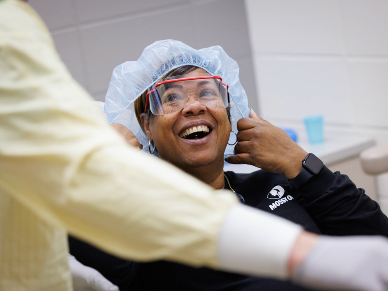 Patient Janet Atlow is all smiles at Dental Mission Week.