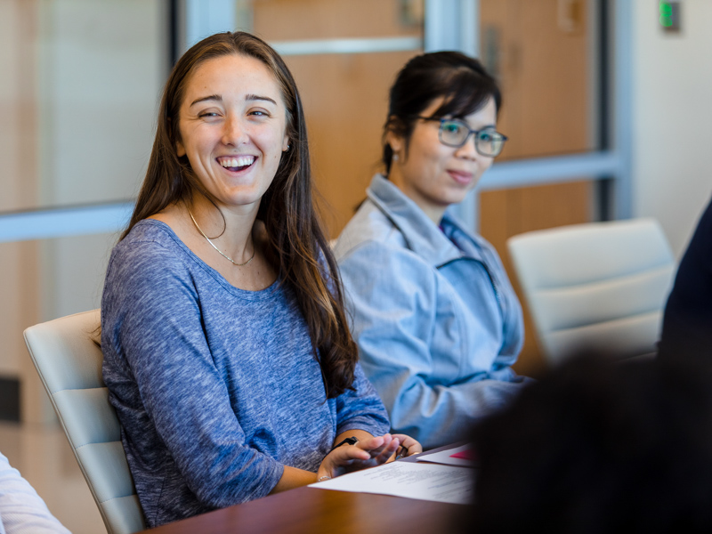 Taylor Lefler enjoyed working closely with other graduates during her School of Population Health PhD biostatistics and data science studies as seen in this 2022 photo during a student body meeting. Lindsay McMurtray/ UMMC Communication