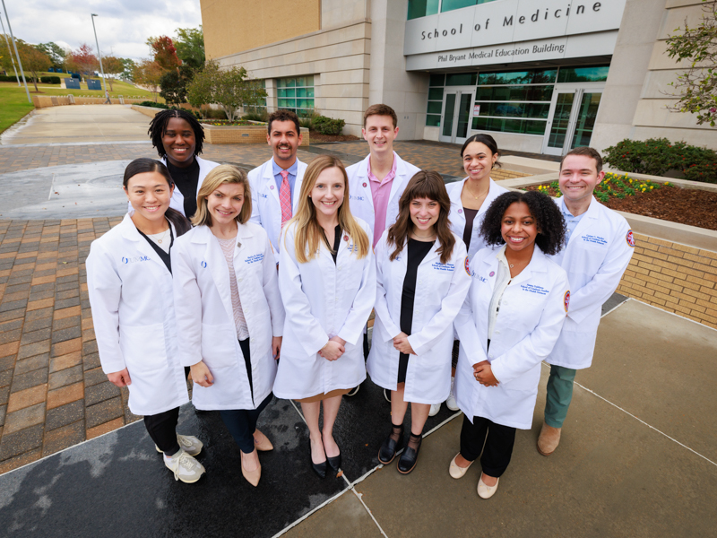 Members of the MD-PhD class are, front from left, Caroline Sit, Shelley Edwards, Madeline Griffin, Madison Hansen and Assata DeMyers; and back from left, Hayley Murphy, Xavier Person, Jack Berman, Meredith Johnson and Garner Fincher.