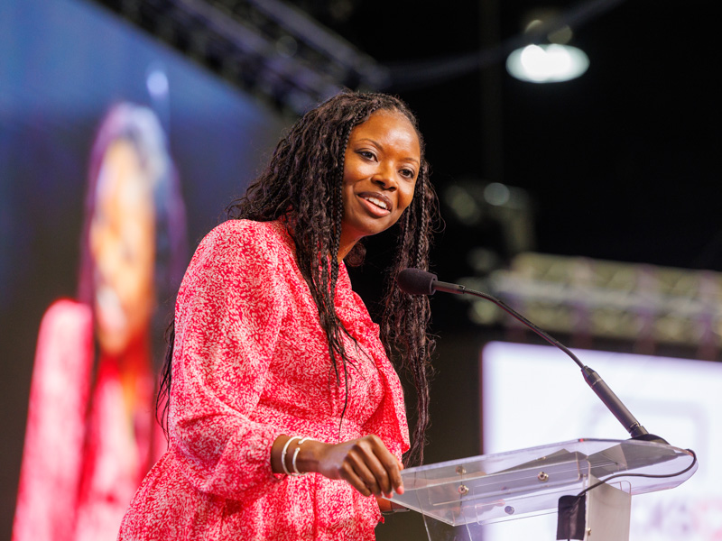 Dr. April Carson, director of the Jackson Heart Study, speaks during the program's 25th anniversary ceremony.