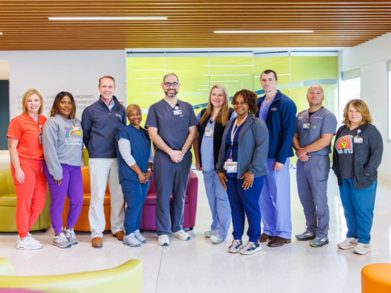 The team of specialists at Children's of Mississippi's pediatric orthopaedic walk-in clinic includes, from left, Wendy Craddock, radiologic technologist; Shameika Durr, medical office assistant; Dr. Patrick Wright; Alicia Taylor, certified medical assistant; Dr. Hamdi Sukkarieh; Amy Edwards, nurse practitioner; Marquita Broadway, certified medical assistant; Dr. Kyle Deivert, resident; Jonathan Princiotta, nurse practitioner; and Nichole Powell, licensed practical nurse.