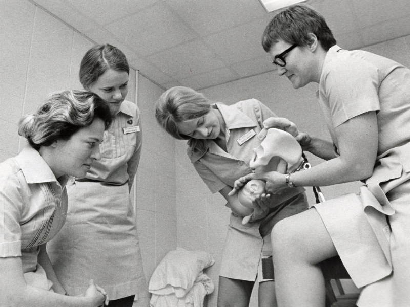 Nurse-midwife Helen Garst trains students in UMMC's midwifery education program.
