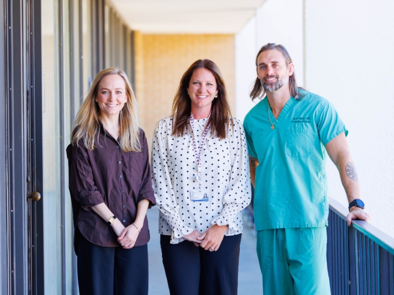 Mississippi Poison Control Center faculty, from left, assistant managing director Mallory Pullman, managing director Jenna Davis and medical director Dr. Michael Marlin, pose for photo.