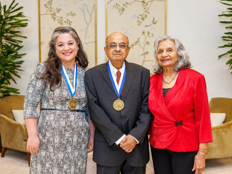 Dr. Felicitas Koller, inaugural recipient of the Hardy-Raju Chair of Transplant Surgery, is pictured with Dr. Seshadri Raju and his wife, Dr. Sybil Raju.