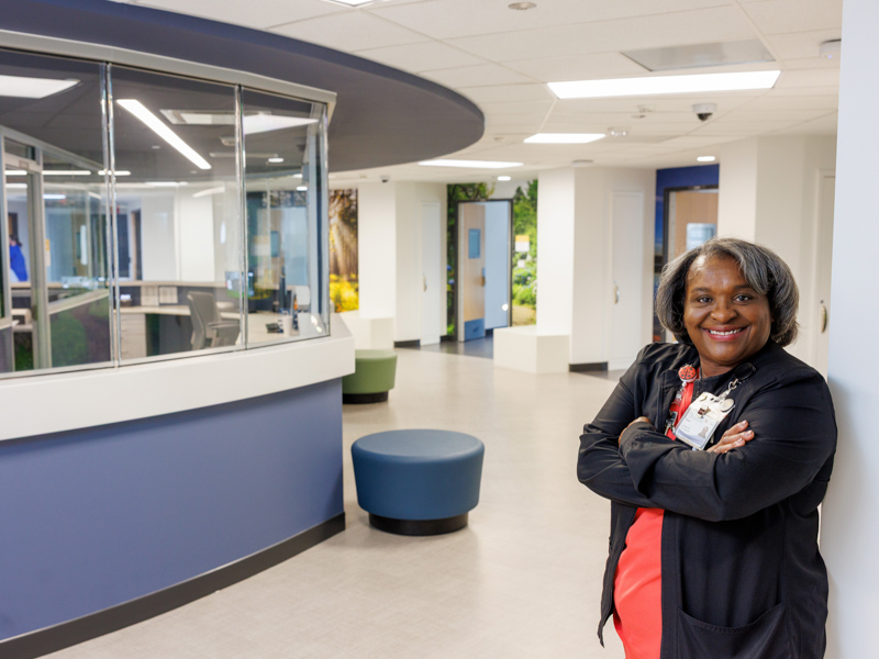 Rebecca Winford, nurse manager for the Adolescent Acute Psychiatric Unit, poses in the newly finished unit.