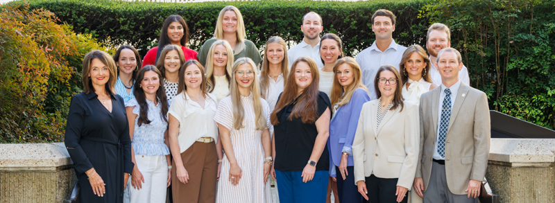 The first cohort of the CRNA program at the School of Nursing. Back row, from left, Joya Johnson, Rachel Franklin, Alan Gray, Hunter Patterson, Matthew Burnham; middle row from left, Anna Grace Putnam, Lillie Mckay, Kylie Hawkins, Katie Fisher, Reagan Bryant, Mabry Mayfield; front row, from left, Mary Jane Collins (faculty), Abbie Hanna, Brittany Wall, Clair Shirley, Katie Shelton, Whitney Noble , Julie Bonom (faculty) and Jonathan Vaughn (faculty).